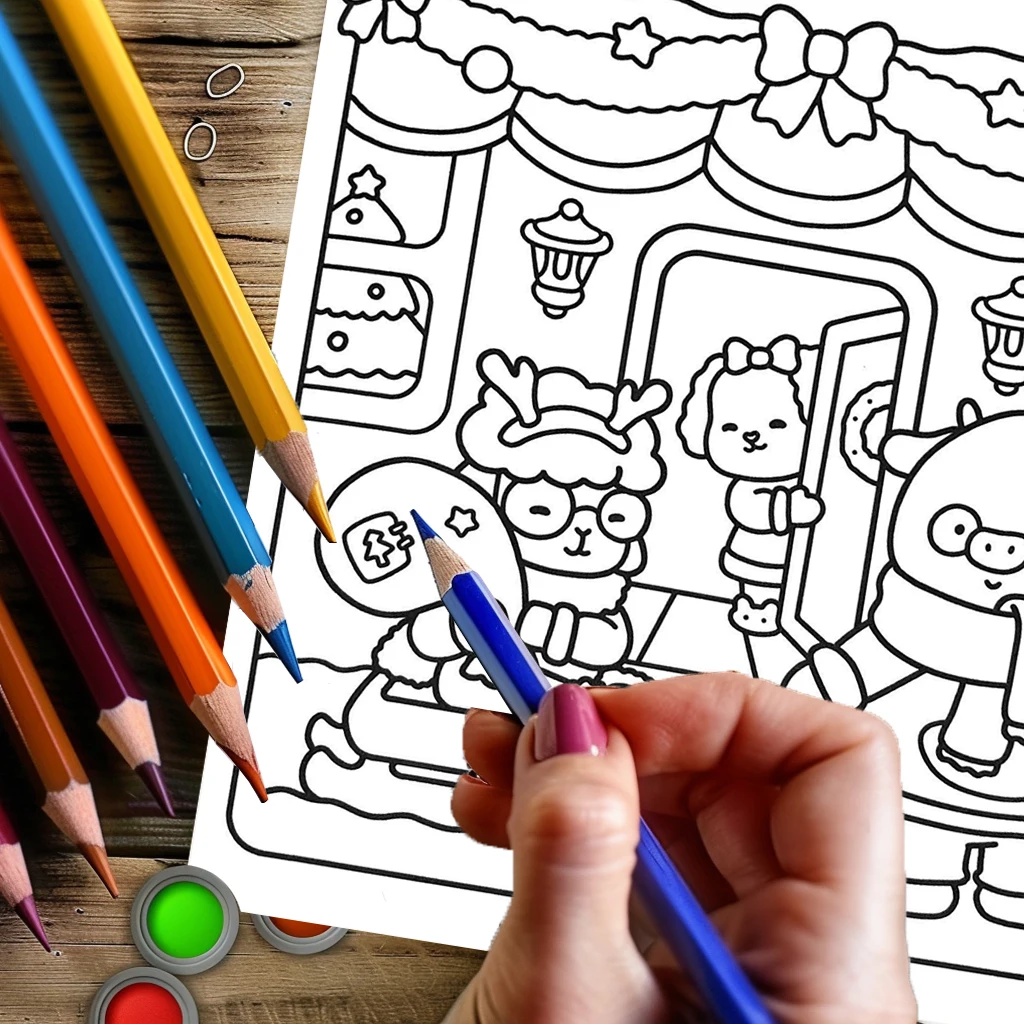 Libro para colorear de estilo navideño borroso de 28 páginas para relajar el estrés |   Libro para colorear con reducción de estrés para relajarse y obsequios