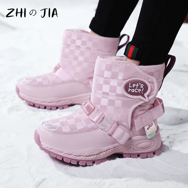 Children\'s New Anti Slip Snow Boots Outdoor Sports High Top Plush Boots Boys and Girls Fashion Trendy MatchingWarm Shoes 30-38