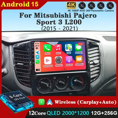 Android 15 Carplay Radio de coche para Mitsubishi Pajero Sport 3 L200 2015 - 2021 navegación Multimedia reproductor GPS estéreo WiFi + 4G DVD