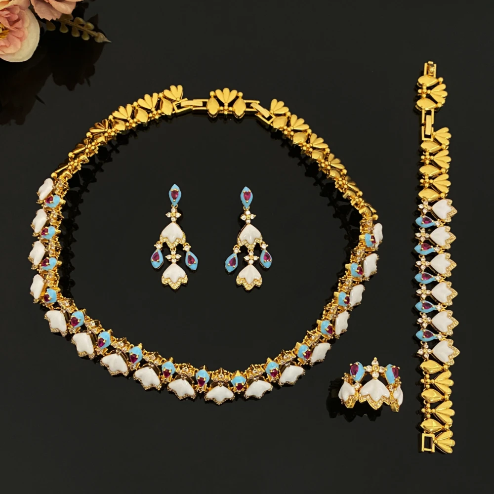 

Falair блестящий искусственный цирконий позолоченный медный комплект женский браслет кольцо ожерелье серьги банкет свадьба премиум ювелирные изделия