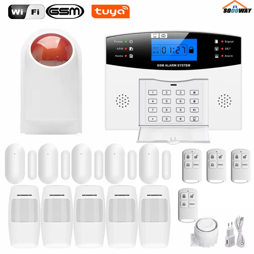 Tuya Wifi Wireless Home Security GSM Alarm System Remote Control Auto dial smoke PIR door sensor Siren Sensor