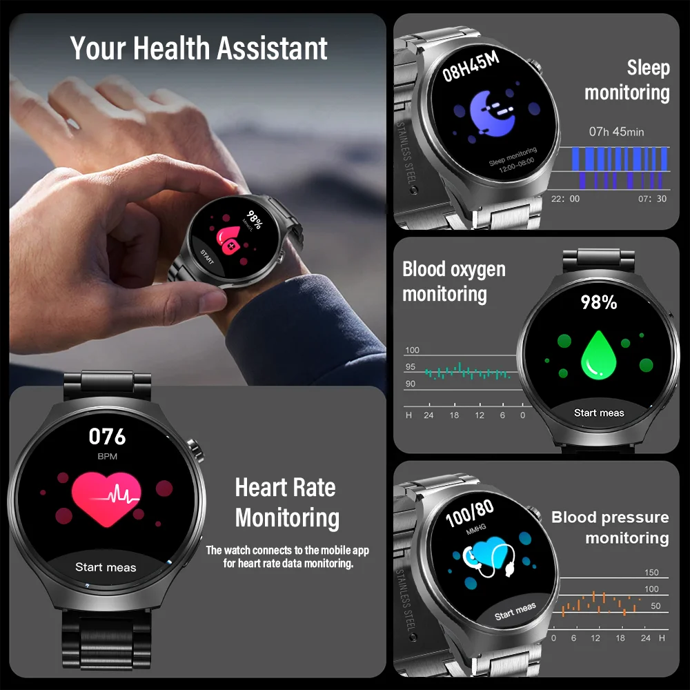 LAXASFIT 2024 New Smartwatch Heart Rate Health Monitor Bluetooth Call Message Reminder Smartwatch for Men for Android IOS