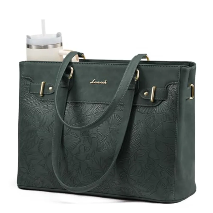 

LOVEVOOK Laptop Tote Bag for Women Work, Teacher Tote Bag with Large Cup Holder, Waterproof Leather Computer Bag