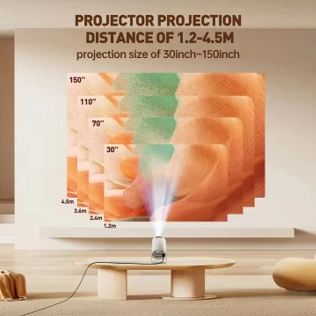 4K Decoding Native 1080P Mini Projector with Short-Throw Projection, Supporting 270° Rotation and Compatible with Laptops, Smart