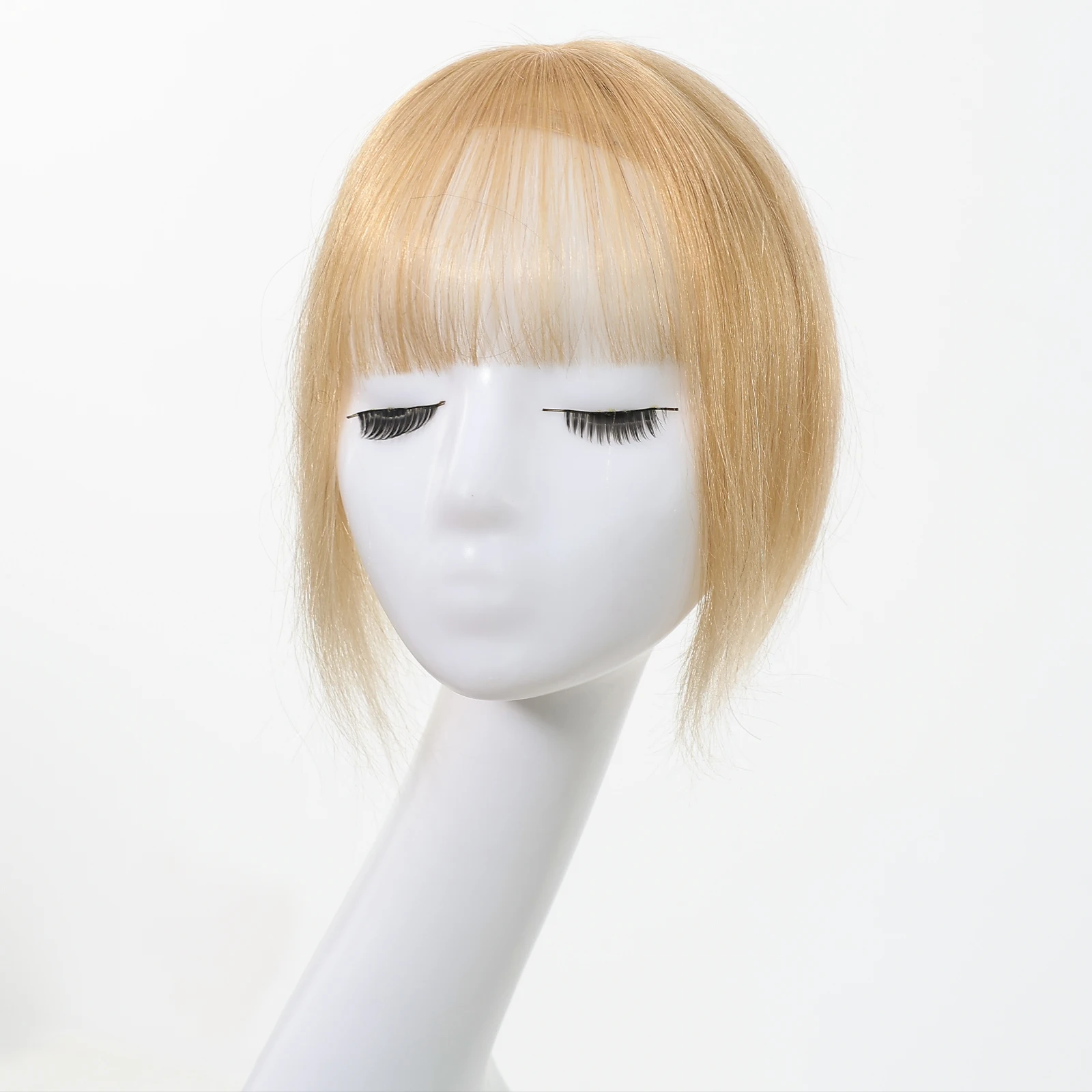 Rambut Asli Remy Silk Base Pirang Muda 10 Inch dengan Poni, 3 Jepitan, Ekstensi Rambut Wanita untuk Penggunaan Sehari-hari