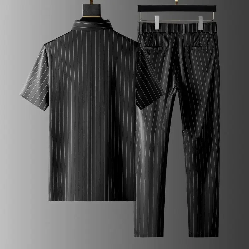 

Male Shirts Trousers Sets No Logo Work Wear Slim Fit Cheap Clothes 2025 Trend Baggy Loose Outfits Regular Chic Men's Pants Set