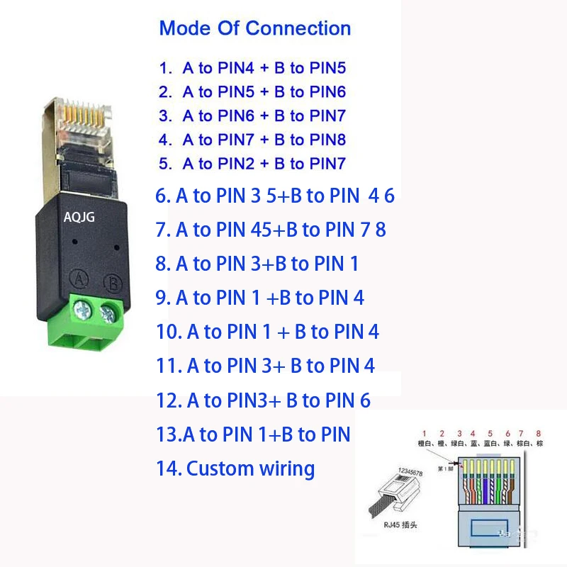 RJ45 TO 2PIN 4PIN  Terminal Rs485 Network Adapter RJ45 connector RJ45 Male to 485  Connector Splitter For CCTV DVR