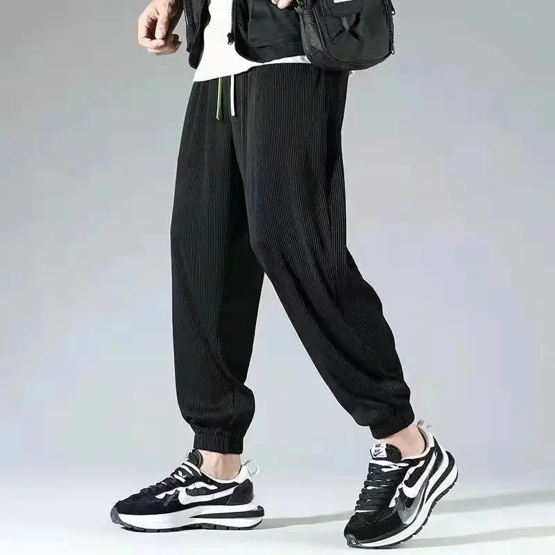 アイスシルクカジュアルパンツメンズ夏薄い弾性ルーズ日焼け防止速乾性通気性ストレートレッグスポーティレジャーパンツ