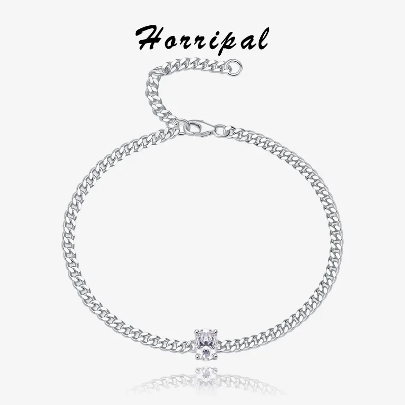 

7X5MM Oval Moissanite Bracelet for Women 925 Sterling Silver Plated 18K White Gold Adjustable Cuban Bracelets Fine Jewelry Gifts