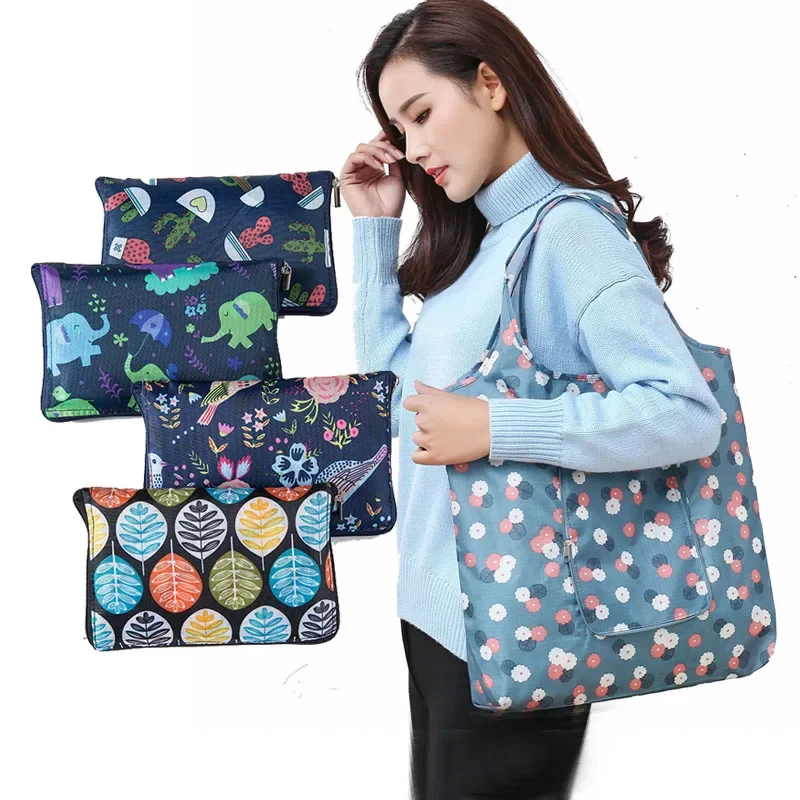 

Waterproof Printing Reusable Shopping Bag Tote Bags Fashion Eco Friendly Shopping Bag Foldable Zipper Women's Handbags