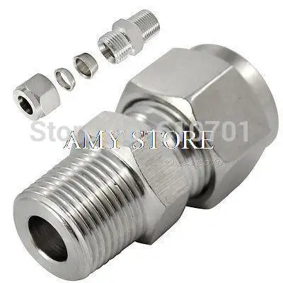 2 Đôi Đầu Gia Cố Gắn Ống Đầu Nối Nam 10 Mm ODx3/8 "NPT Thép Không Gỉ 304