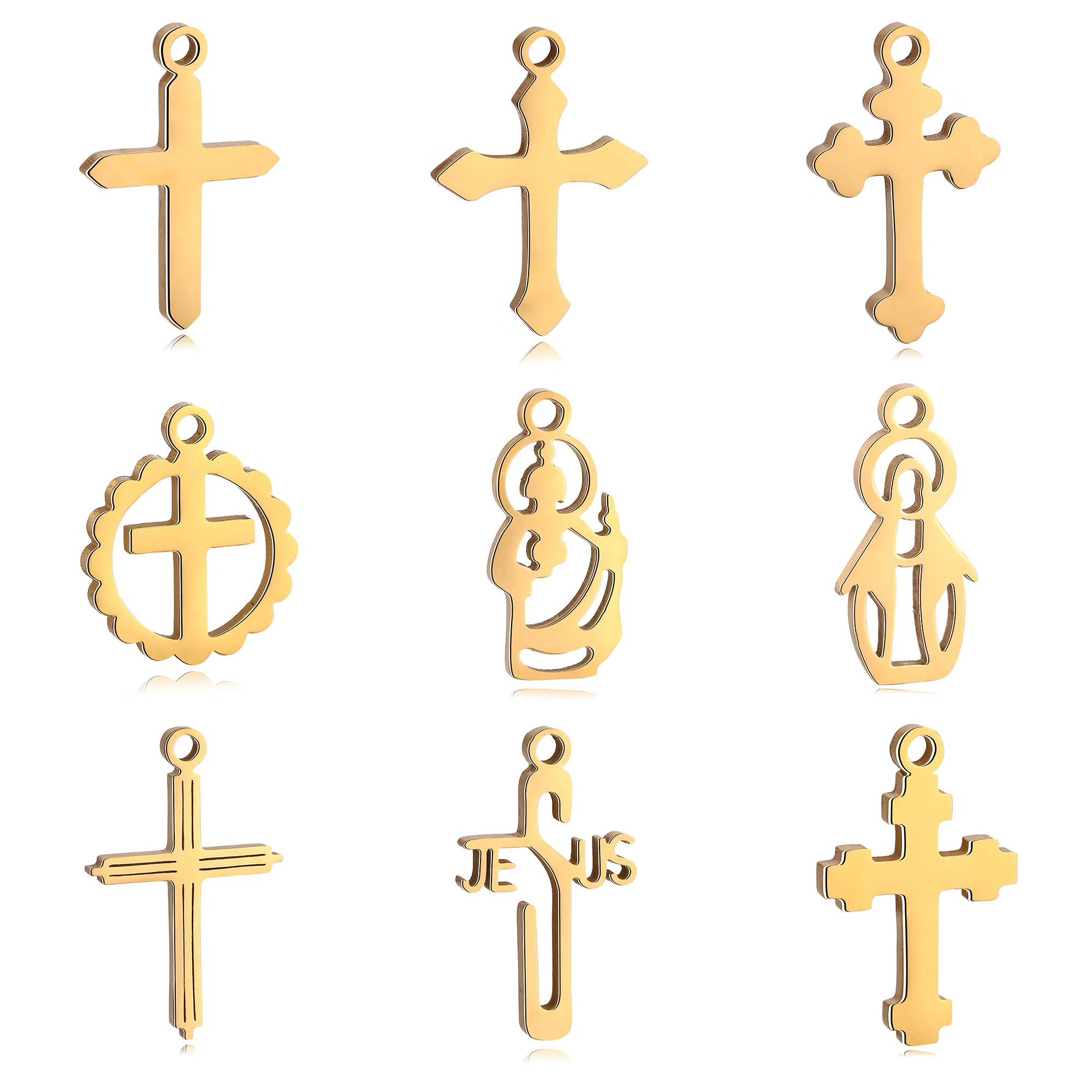 5pcs/Lot Stainless Steel Cross Charms Diy Earrings Necklace Bracelet Virgin Mary Charms for Jewelry Making Supplies Wholesale