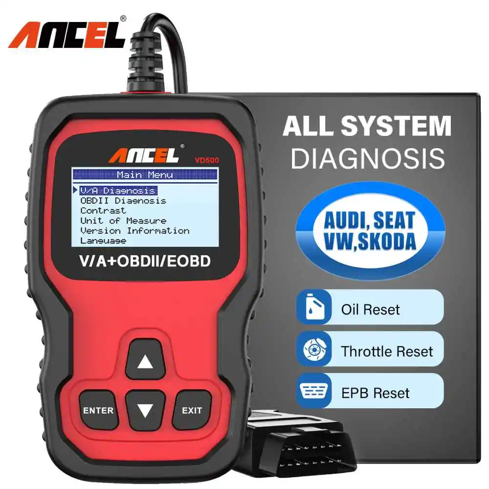 Ancel VD500 Automotive OBD2 Scanner For VW/Audi VAG Skoda Full System Code Reader ABS EPB Oil Reset Car Scanner Diagnostic Tools