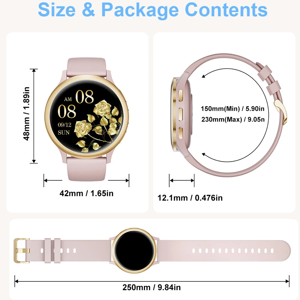 1.75 "Amoled الساعات الذكية النساء بلوتوث دعوة Smartwatch مقاوم للماء مراقبة الصحة متعدد الطلب الفترة الفسيولوجية لتحديد المواقع الرياضة