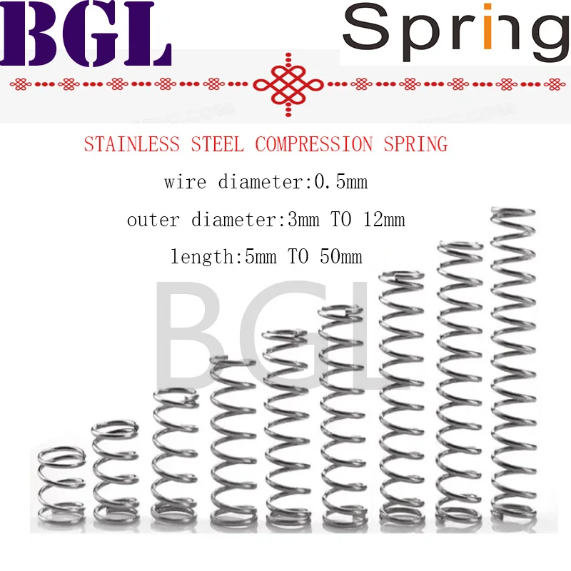 สปริงกดสเตนเลสขนาดเล็ก20ชิ้น/ล็อต0.5มม. OD 3มม./4มม./5มม./6มม./7มม. ความยาว to12mm 5มม. ถึง50มม.