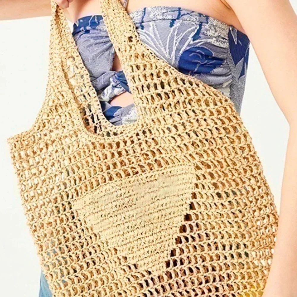 Fashion Summer Beach Straw Bags Women Shoulder Bag Female Hollow Handwoven Soft Handbag Large Casual Tote Simple Storage Bag