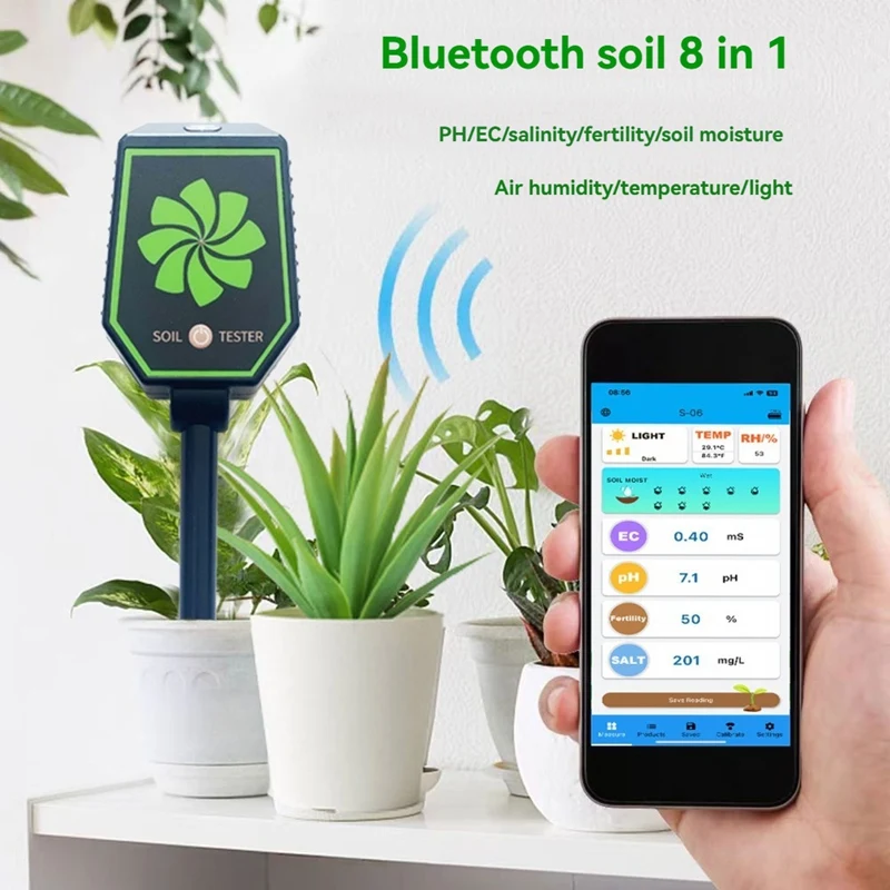 Professional Soil PH Meter Soil EC Fertility Salt Tester Monitor Smart Bluetooth Light Air Humidity Detector For Plant