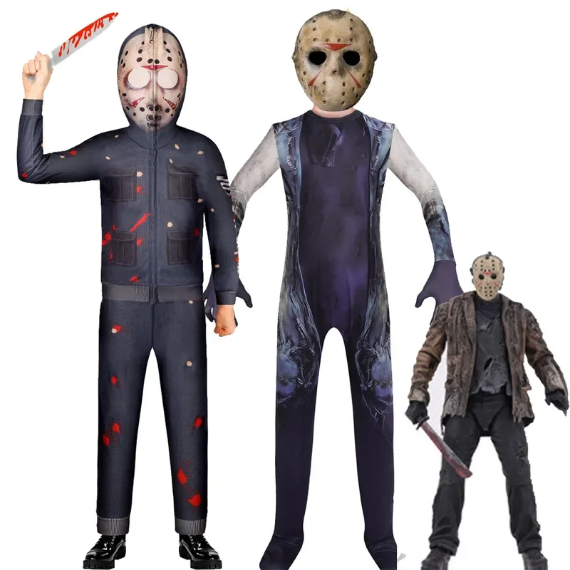 2022 New Movie Friday the 13th Jason Voorhees Cosplay Kids Halloween Costumes Boys Girls Bodysuit Mask Carnival Party Clothing