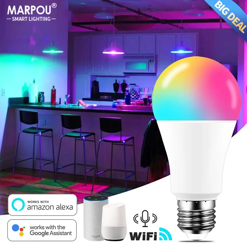 

LED Smart Bulbs 110V 220V TUYA Alexa Amazon RGB Electric Lamps Bluetooth WIFI Dimming Voice Function Google Home Alice Bedroom