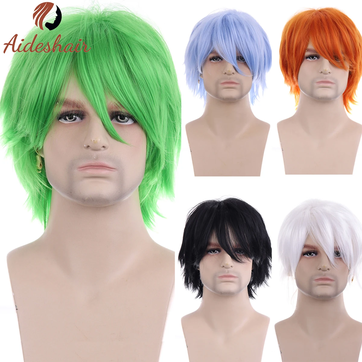 Peruka syntetyczna Aideshair unisex Anime peruka do cosplay krótka pomarańczowa czerwona kostiumy na Halloween peruki imprezowe
