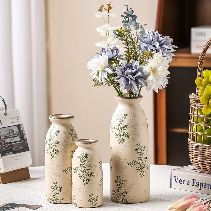 

Pastoral green flower hydroponic ceramic vase new Chinese flower arrangement living room porch decoration desktop retro ornament