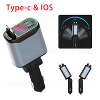 PD 30W Retractable Car USB Charger 120W Car Phone Charger Type-c IOS Fast Charging for iPhone 16 15 14 13 Samsung
