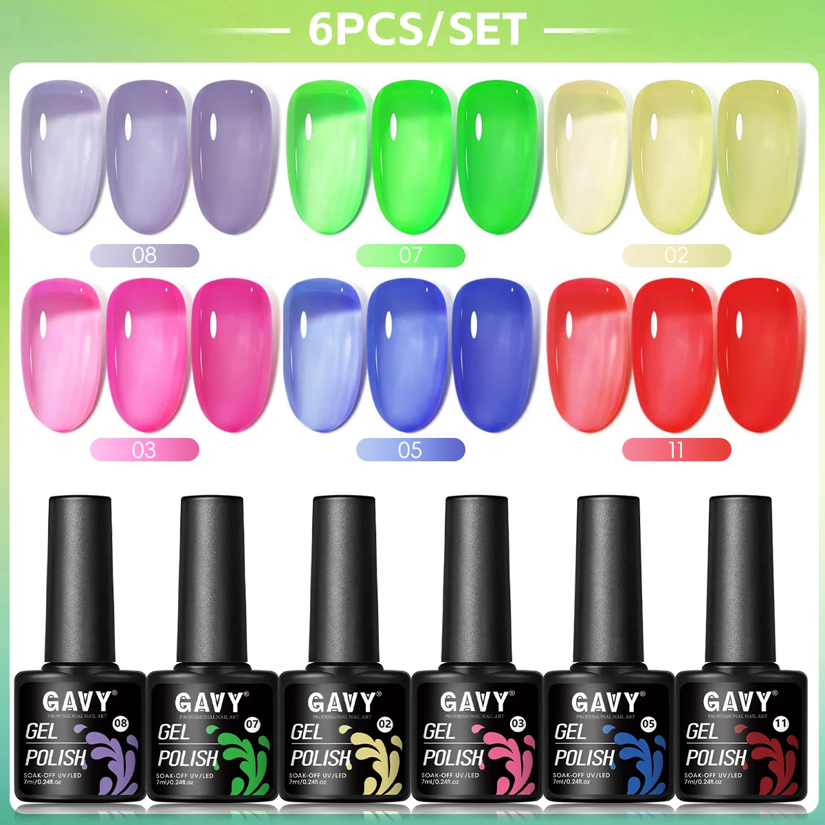 

6Pcs Transparent Glass Glaze Gel Nail Polish Set Stained Glass Jelly Gradient Shades Soak Off UV LED Manicure Kit