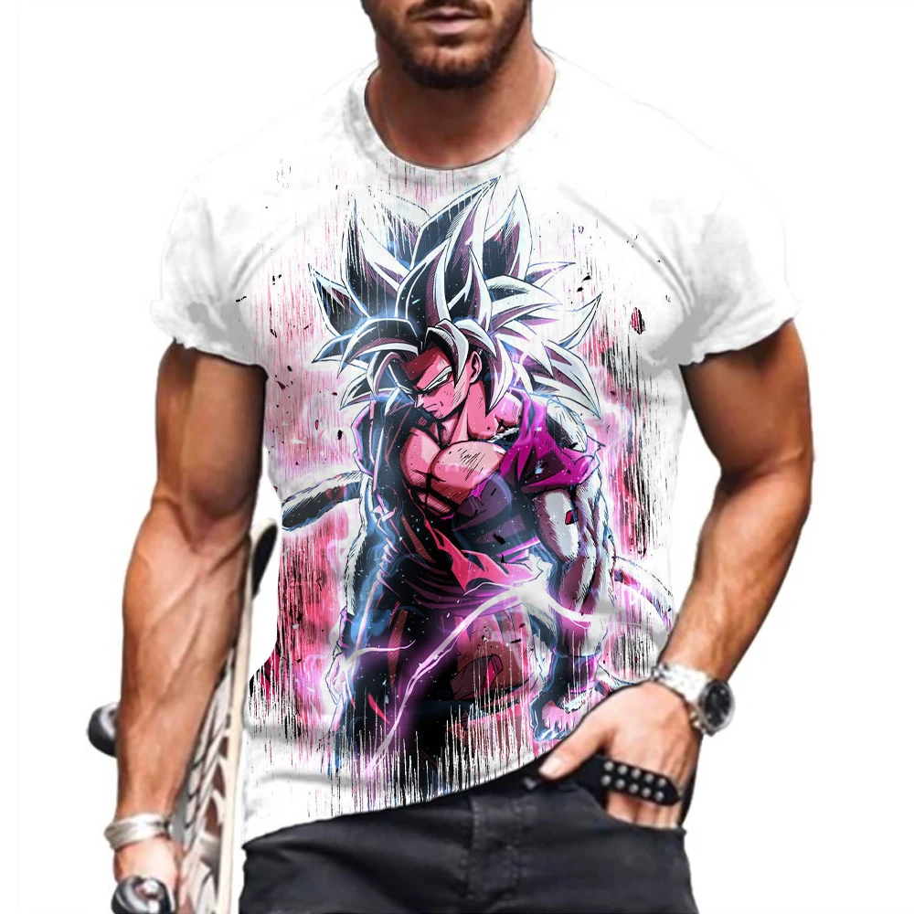 Men\'s T-shirt 2024 Dragon Ball Z Anime Clothing Goku Trend Tops Oversized High Quality Shirts Y2k Children\'s New Short Sleeve