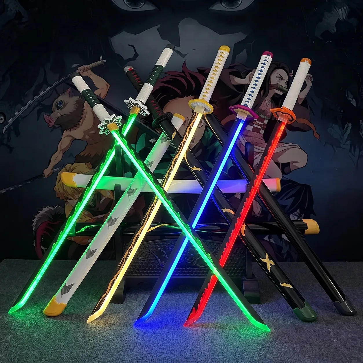 Demon Slayer Glow Katana Set LED Sword Sabre Blade Ninja Knife Safe Unsharpened Decorative Cosplay Display Photo Prop