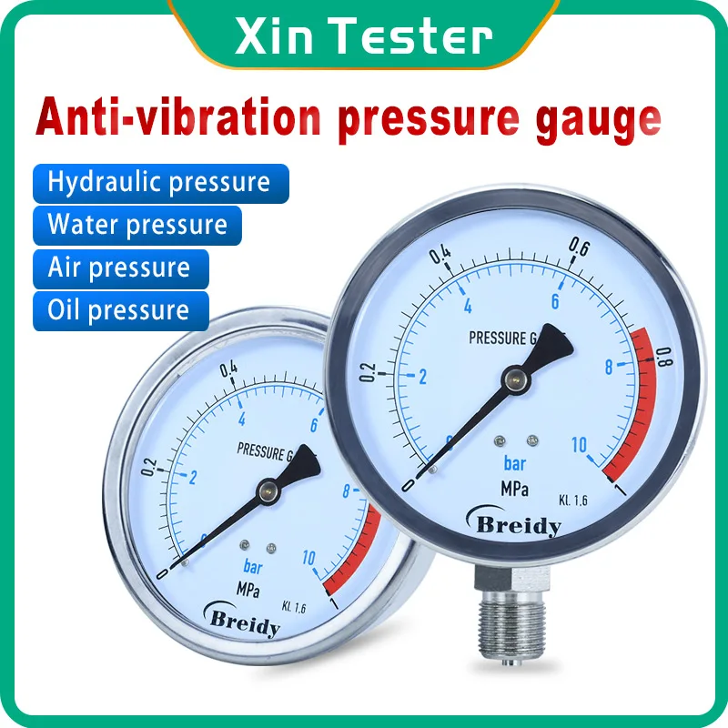 Xin Tester Dia Manômetro Glicerina Livre de ar Óleo Hidráulico Manômetro Anti-vibração Thread g1 g1 060mpa 100 mm