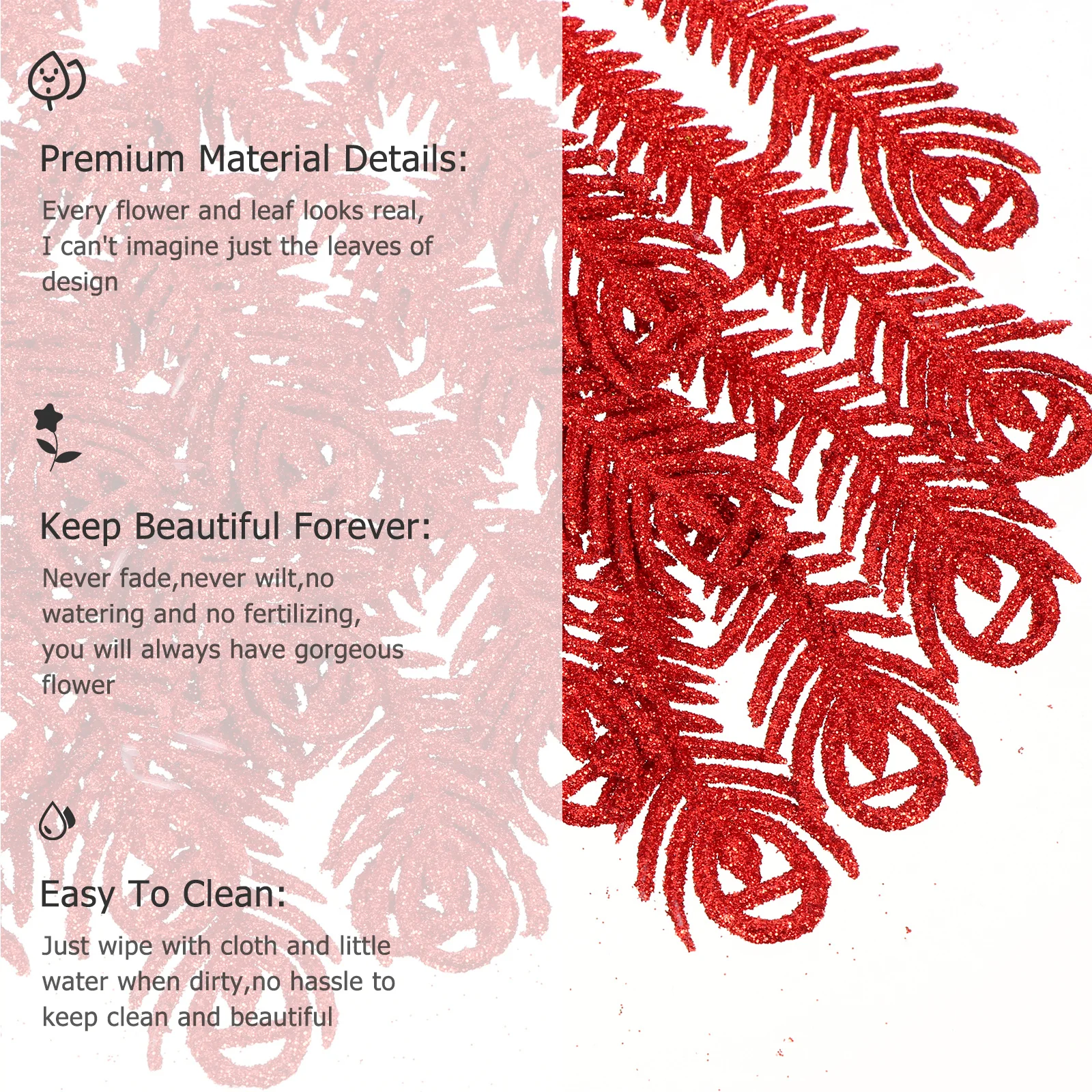 

10Pcs Christmas Fake Leaves Glitter Xmas Leaf Decor Artificial Garland Accessory Christmas Glitter Leaves