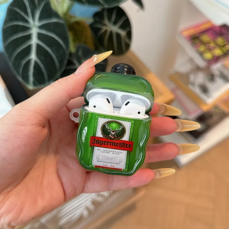 Miękkie etui ochronne na słuchawki AirPods Pro/1/2/3, wzór 3D zielonej butelki likieru, odporne na zarysowania, antypoślizgowe, urocze etui na słuchawki — zdjęcie produktu 3