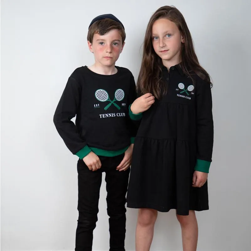 Robe d'automne et d'hiver en coton pour enfants, chemise de protection pour garçons et filles, haut imprimé tennis et barboteuse, vêtements assortis pour la famille