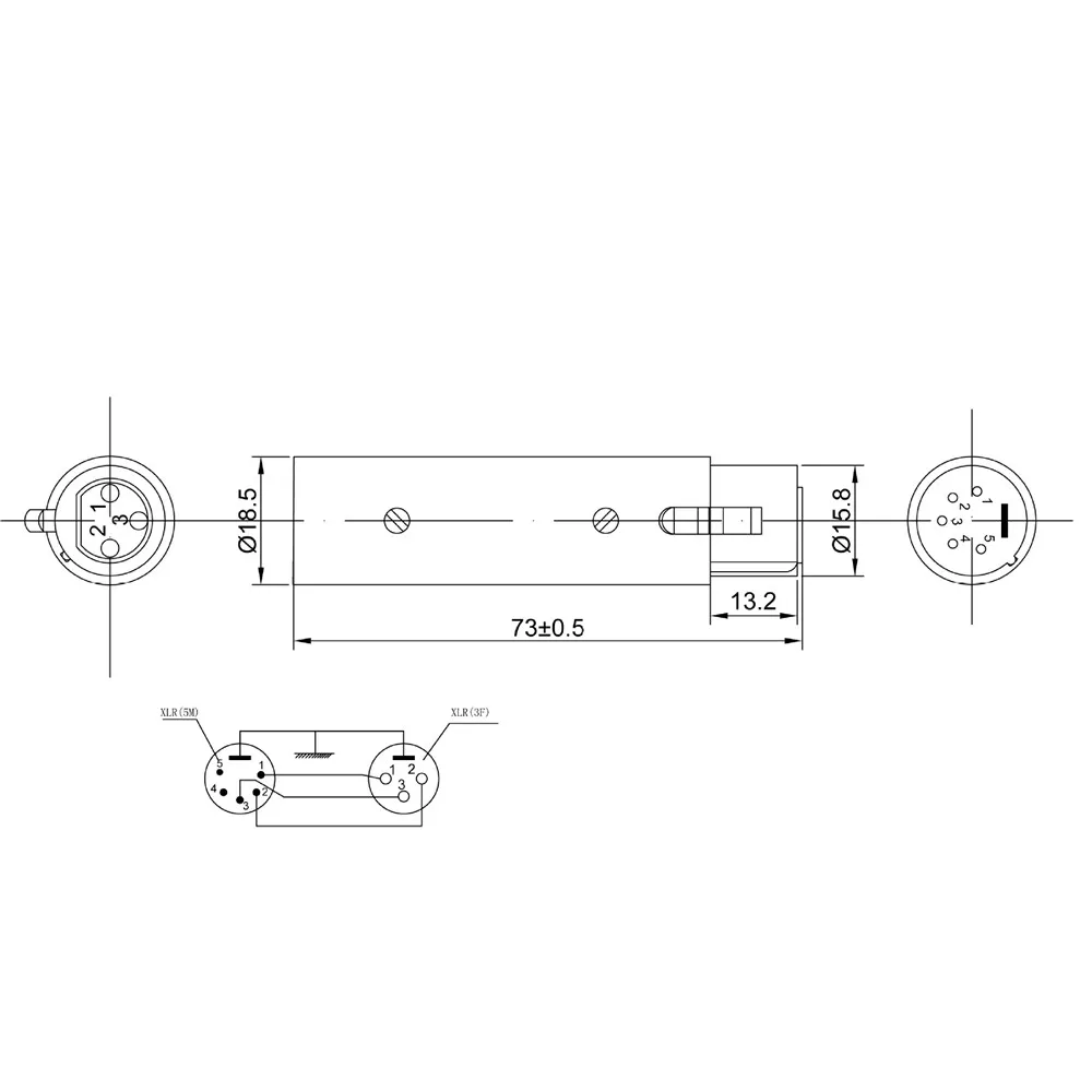 3-pinowy konwerter XLR do 5-pinowy DMX z metalową obudową Adapter do oświetlenia Audio 3-stykowy męski do 5-pinowego złącza żeńskiego i światła