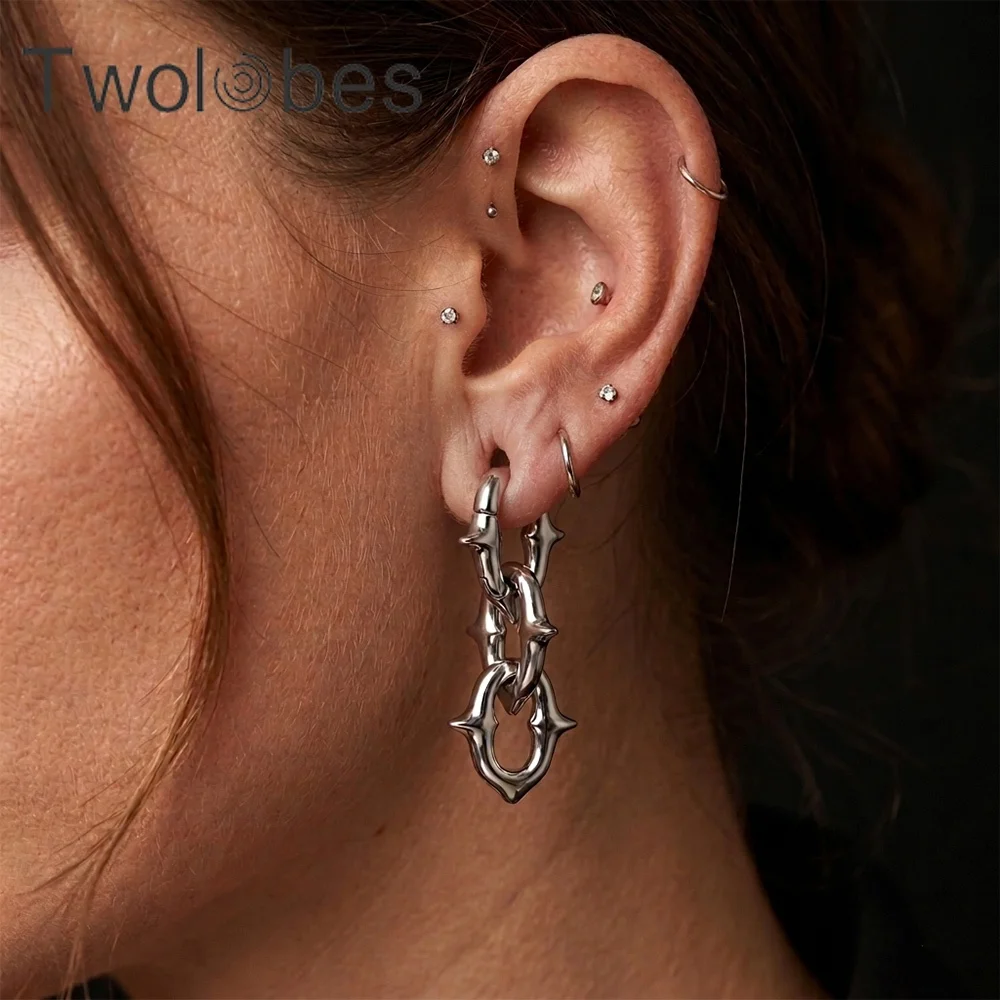 Twolobes 2PCS 316L Edelstahl Spike Kette Ohrgewichte Kleiderbügel Expander Piercing Frauen Mann Punk Mode 4mm 6G
