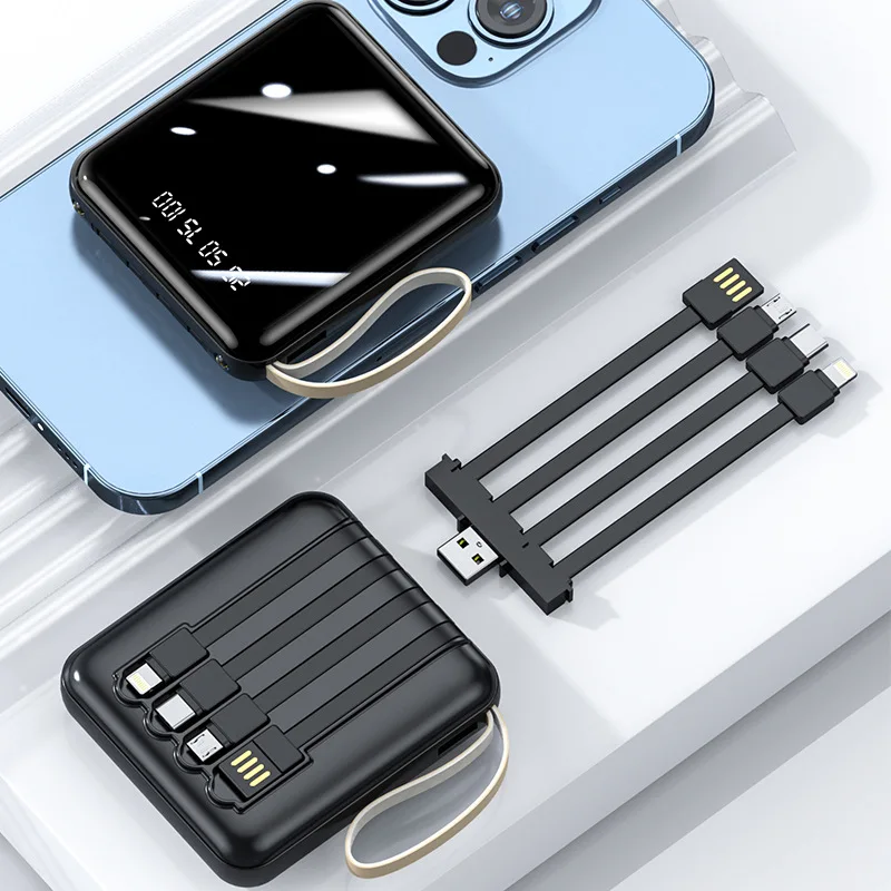 Mini Portable Power Bank with Built-in Cable 20000mAh Lightweight and Slim Power Bank