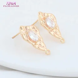 4PCS 10*20MM 14K Gold Color Plated Brass with Zircon Irregularity Stud Earrings High Quality Diy DIY Jewelry Making Accessories