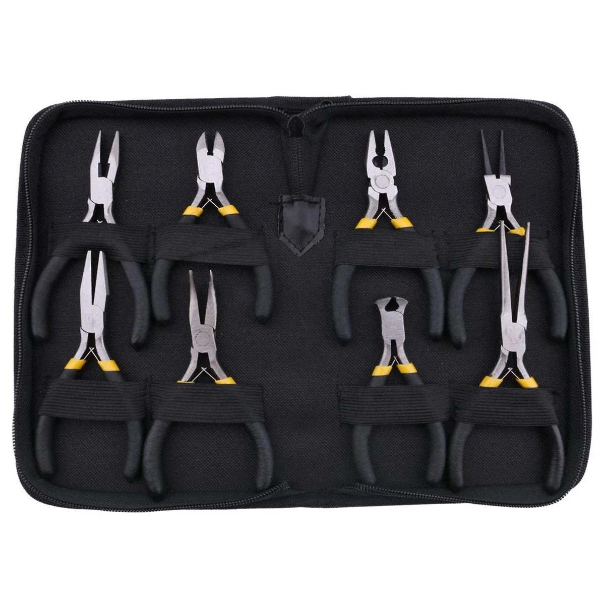 8PCs Mini Pliers Set, Long Nose with Teeth, Flat Jaw, Round Curve Needle Diagonal Nose Wire End Cutting Cutter Linesman Plier