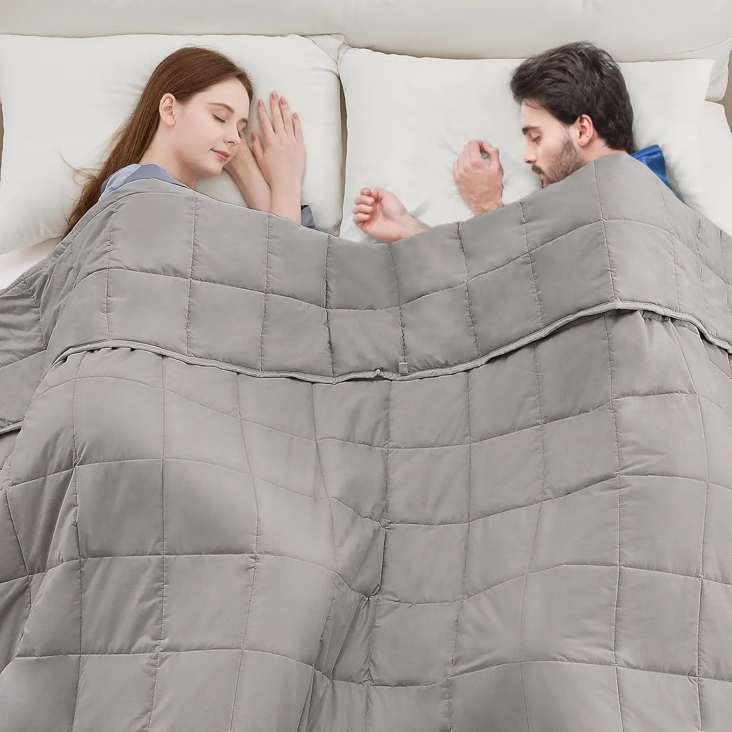 بطانية كينج/كوين بحجم 20 رطل، تبريد رمادي ثقيل للبالغين أثناء النوم طوال الموسم، قابلة للغسل في الغسالة