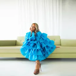 Blue Mini Dress Women Party Birthday Dress Tiered Ruffles Short Black Girls Club Dress Summer Gowns