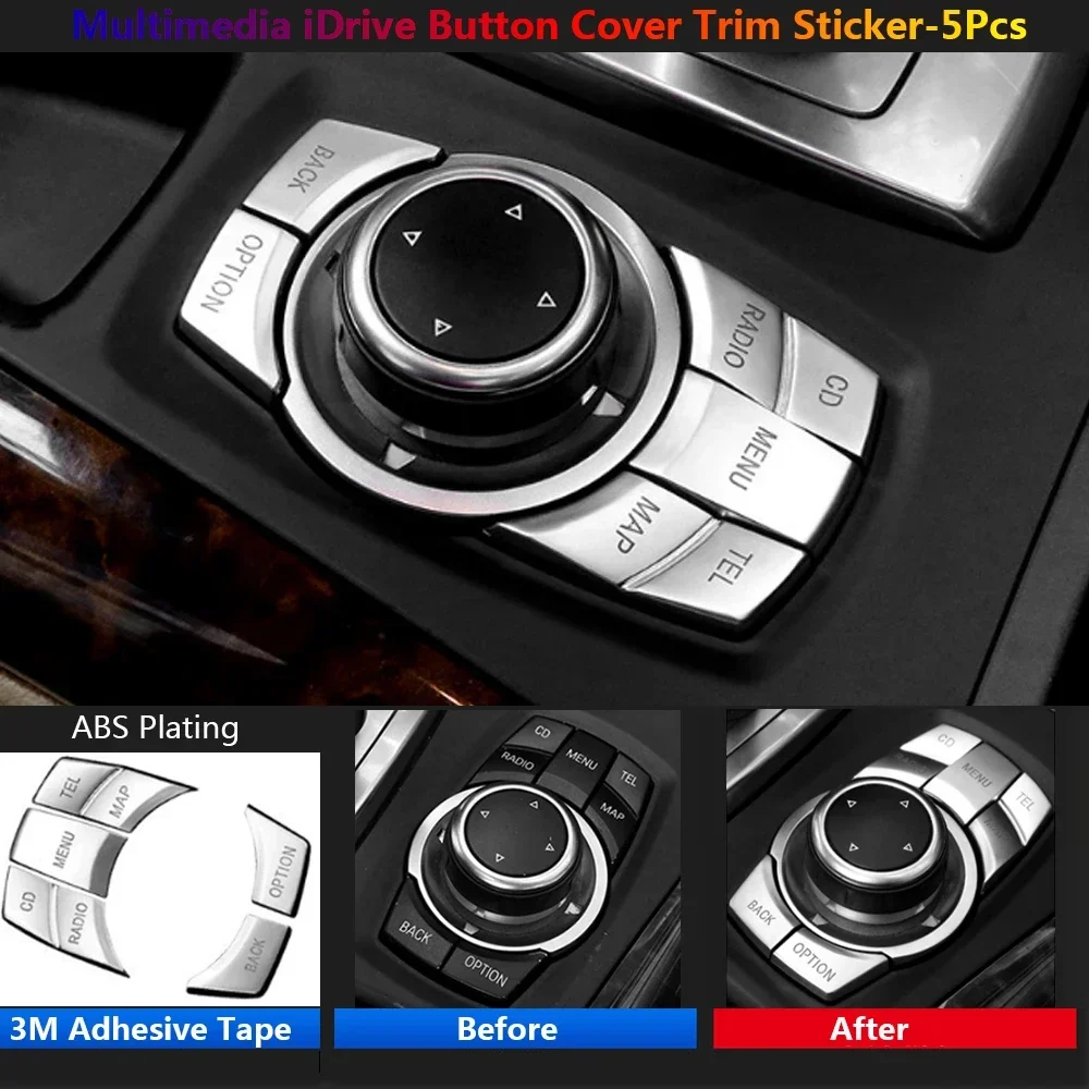 5x Chrome Car Multimedia Button Cover Trim For BMW 3 5 X1 X5 X6 Z4 E60 E61 E90 E70 E71 E72 E84 E89 Auto Para Accessoire Voiture