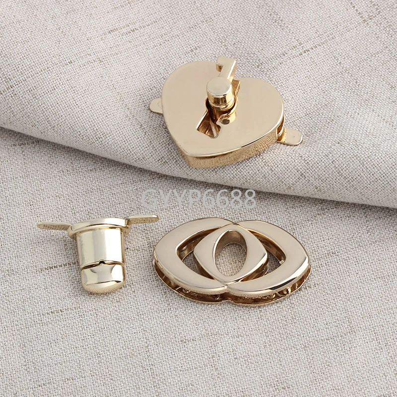 5/20 مجموعات الذهب/K الذهب قذيفة/شكل قلب المعادن بدوره تويست قفل للنساء حقيبة يد محفظة أكياس المشبك إغلاق مشبك اكسسوارات