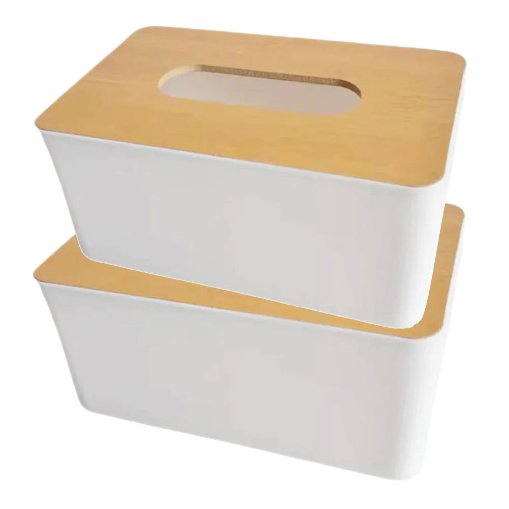 

2pcs Large Capacity Wooden Tissue Box Cover Rectangular Holder for Home Office Practical Retro Decor Storage Case