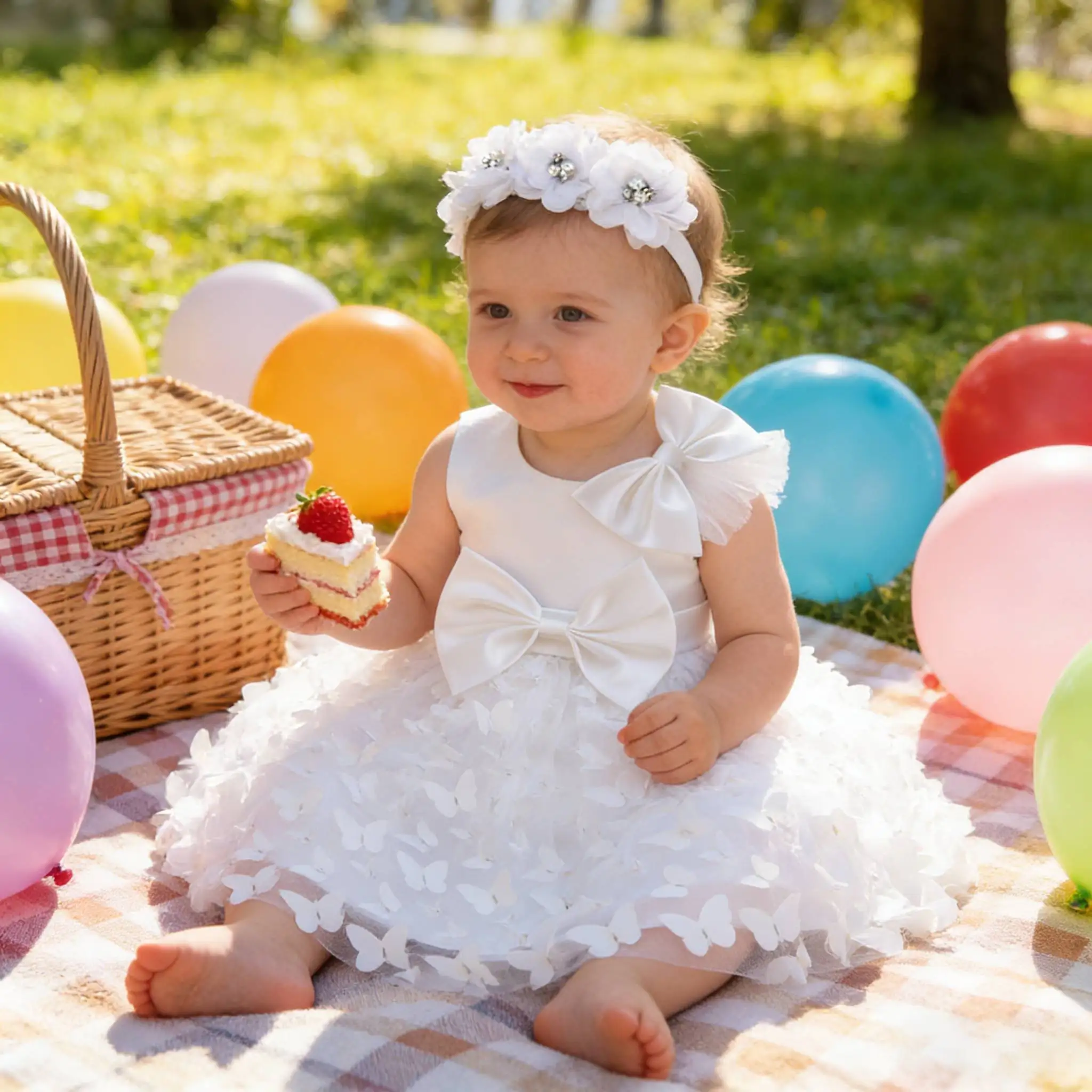 

Summer 2-Piece Baby Dress+headband Floral Baby Girl baptism Dress 1st birthday party Children'S Clothing