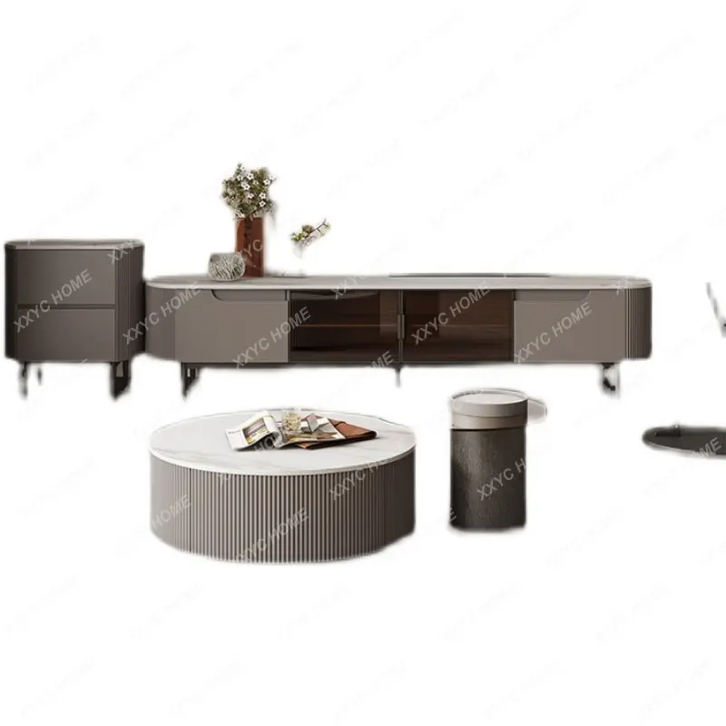 

LXModern light luxury coffee table simple rock slab round tea table