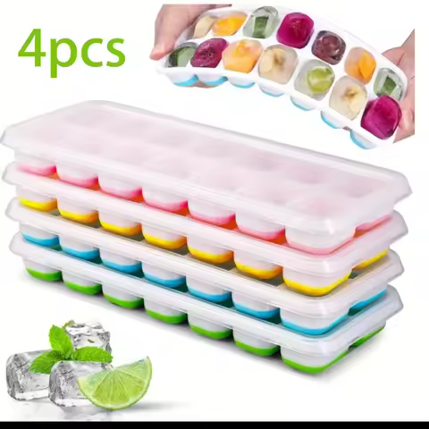 2/4pcs Ice Cube Tray Mold with Lid Silicone Square 14 Cube Easy Release Ice Cube Molds Kitchen Bar DIY Iced Cocktail Freeze Tool