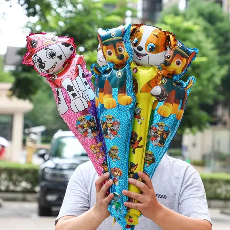 16 Stück 25*35cm Paw Patrol Handstab-Folienballons, Cartoon-Hunde-Streifenballons, Sids Jungen Geburtstagsparty Aufblasbare Spielzeuge Geschenk