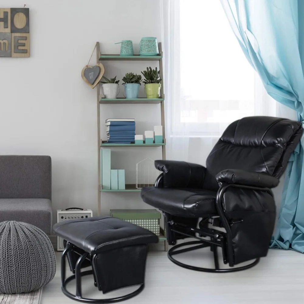 

Recliner Chair with Ottoman Living Room Chairs Faux Leather Glider Chair 360 Degree Rotation Leisure and Relaxation Furniture (
