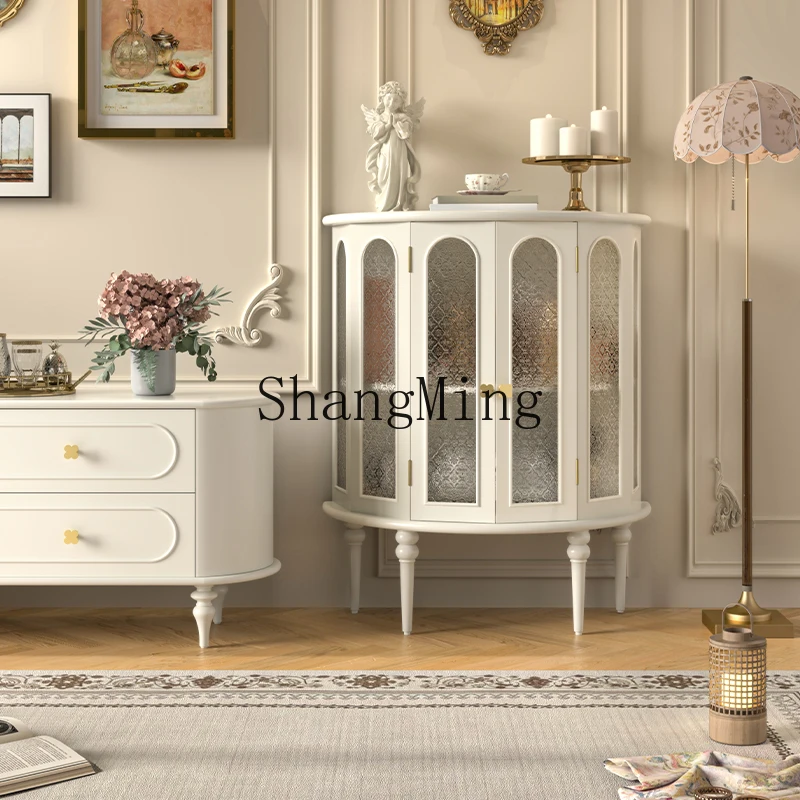 

CL Cream Wind Semicircular Entrance Cabinet Living Room Sofa TV Wall White Wall Solid Wood Storage Cabinet