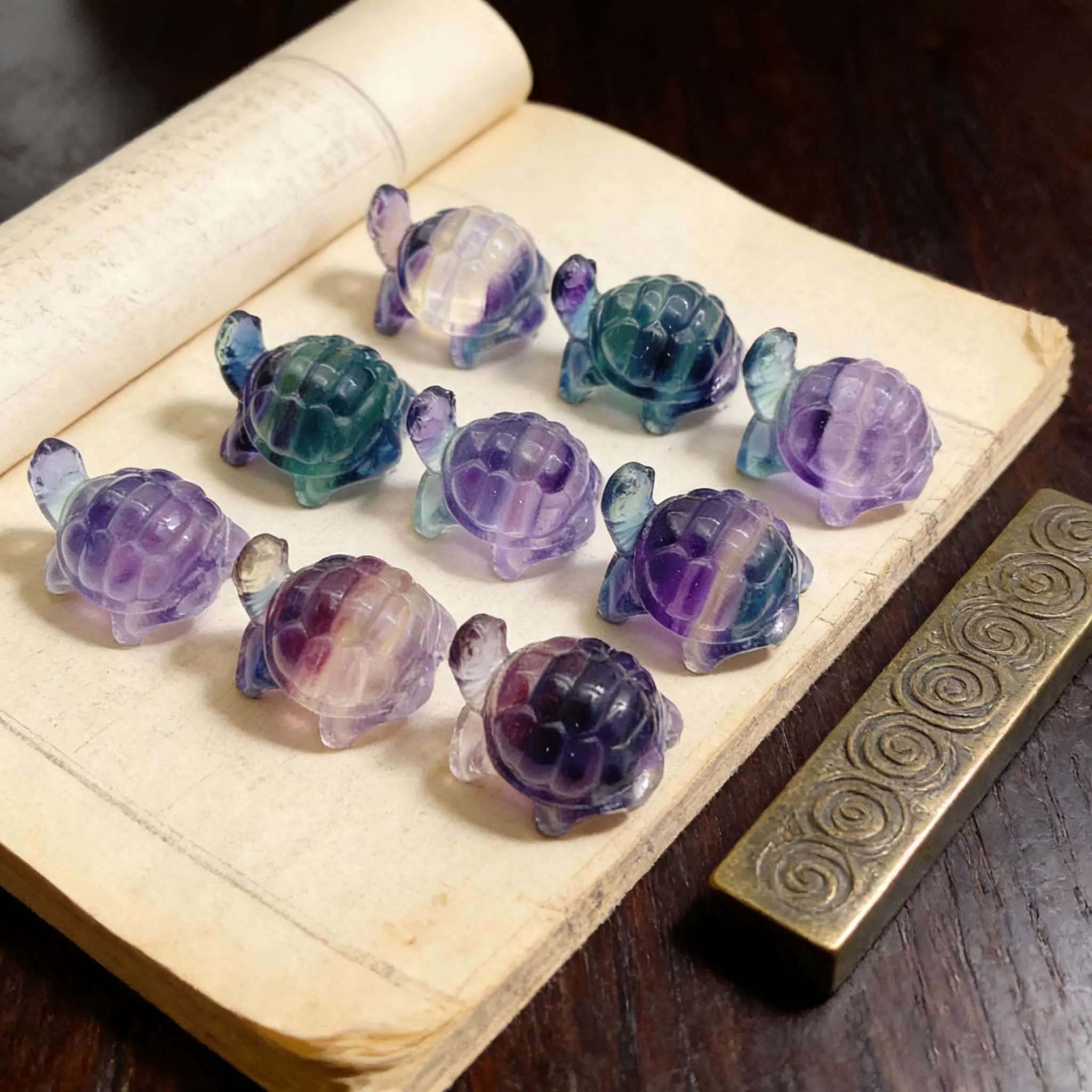 Natural Colored Fluorite Turtle - Creative Carved Crystal for Home Decor Ideal Craft Kids Gift